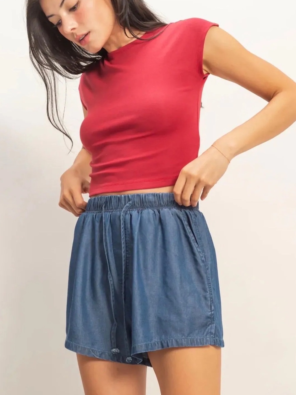 Double Zero Lyocell Drawstring Shorts Dark Blue Large